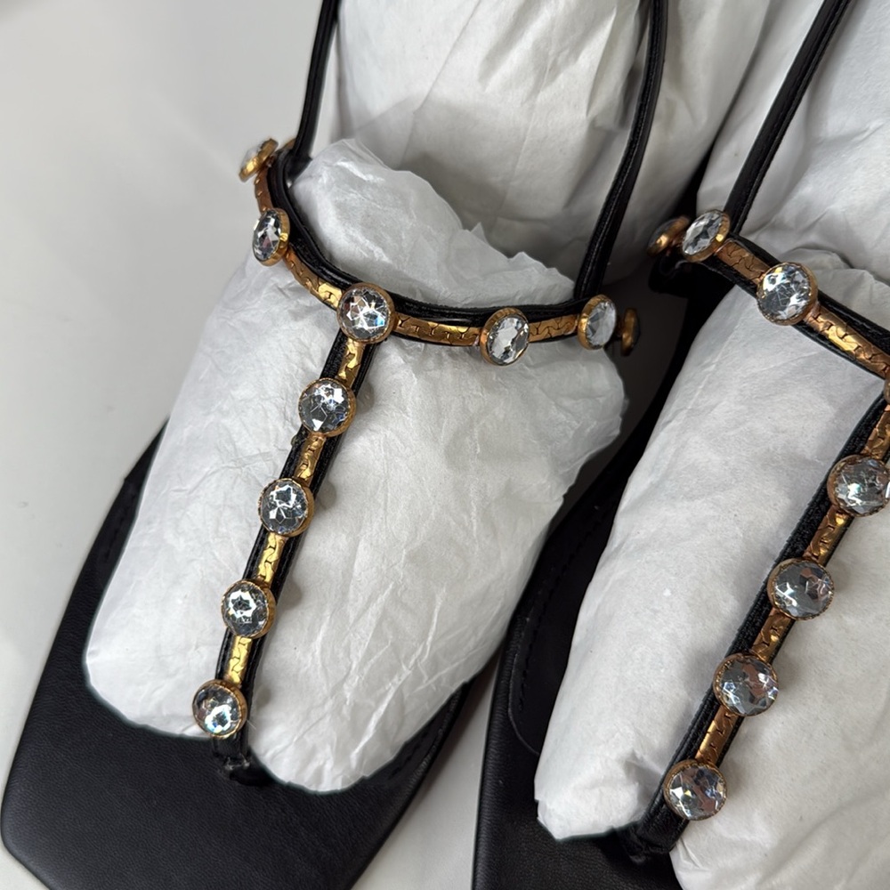 Katy Perry the camie gemstone sandals black gold 9.5M new in box - Picture 5 of 6